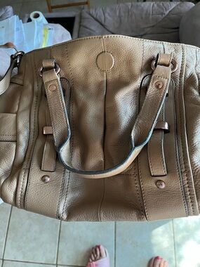 b. makowsky Tan Leather Shoulder Bag with Rose Gold Accents